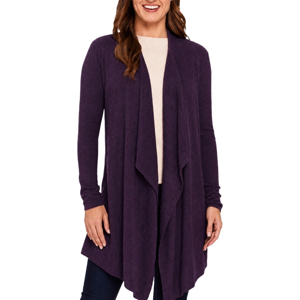 Barefoot Dreams Bamboo Chic Lite Draped Open Front Cardigan Womens L/XL Purple